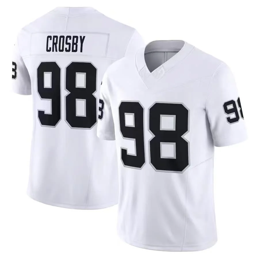 Herren # 98 Maxx Crosby Black Limited Edition Kurzarm American Football Trikot Rugby Sportuniform für Fans Familien-Set – Detail 3