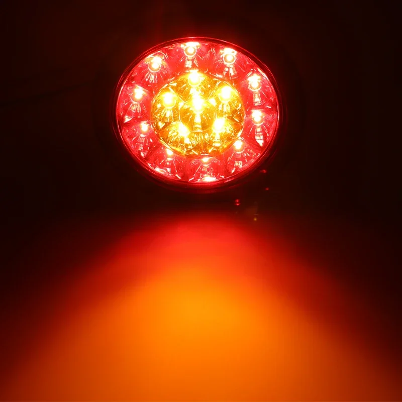 1x/2x Car Round LED Amber Red Taillights 16LED 12V/24V Brake Stop Running Reverse Backup Light Lamp For Car Truck Trailer Lorry