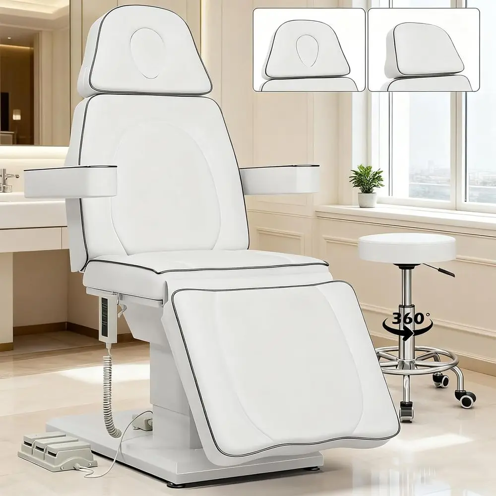 

Electric Esthetician Bed with 3 Motors, 4-Section Adjustable Treatment Table for Spa, Waxing, Microblading, Beauty, Includes Sto