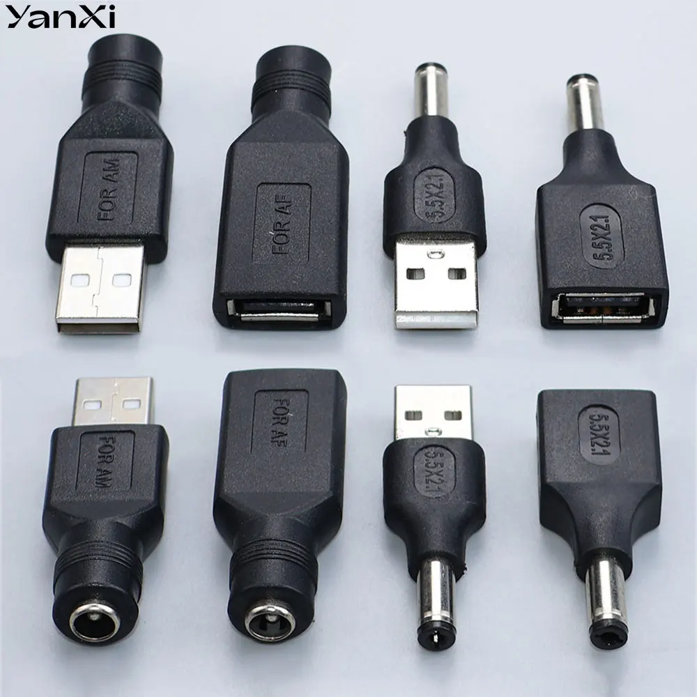 YanXi 2-10PCS 5.5*2.1mm DC Plug to USB 2.0 Male Female Connector 5V Power Socket  Adapter Charging Converter For Laptop PC