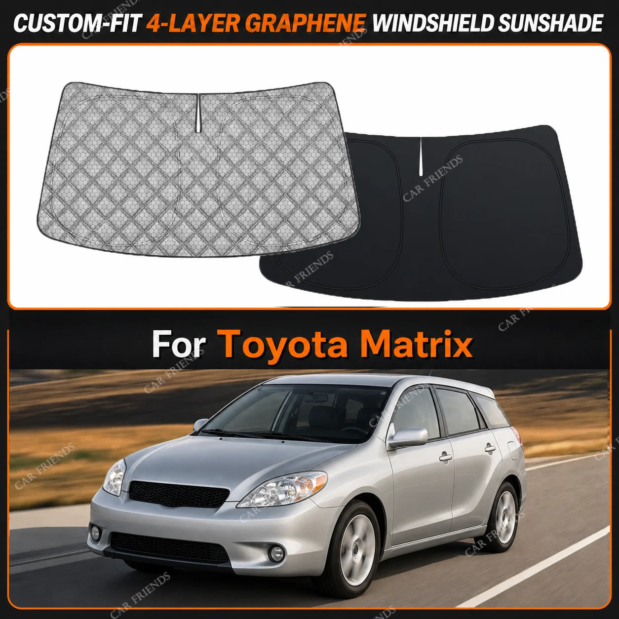 For Toyota Matrix Custom-Fit 4-Layer Graphene Windshield Sunshade Reflective Gray-Silver Surface Helps Reduce Direct Sunlight
