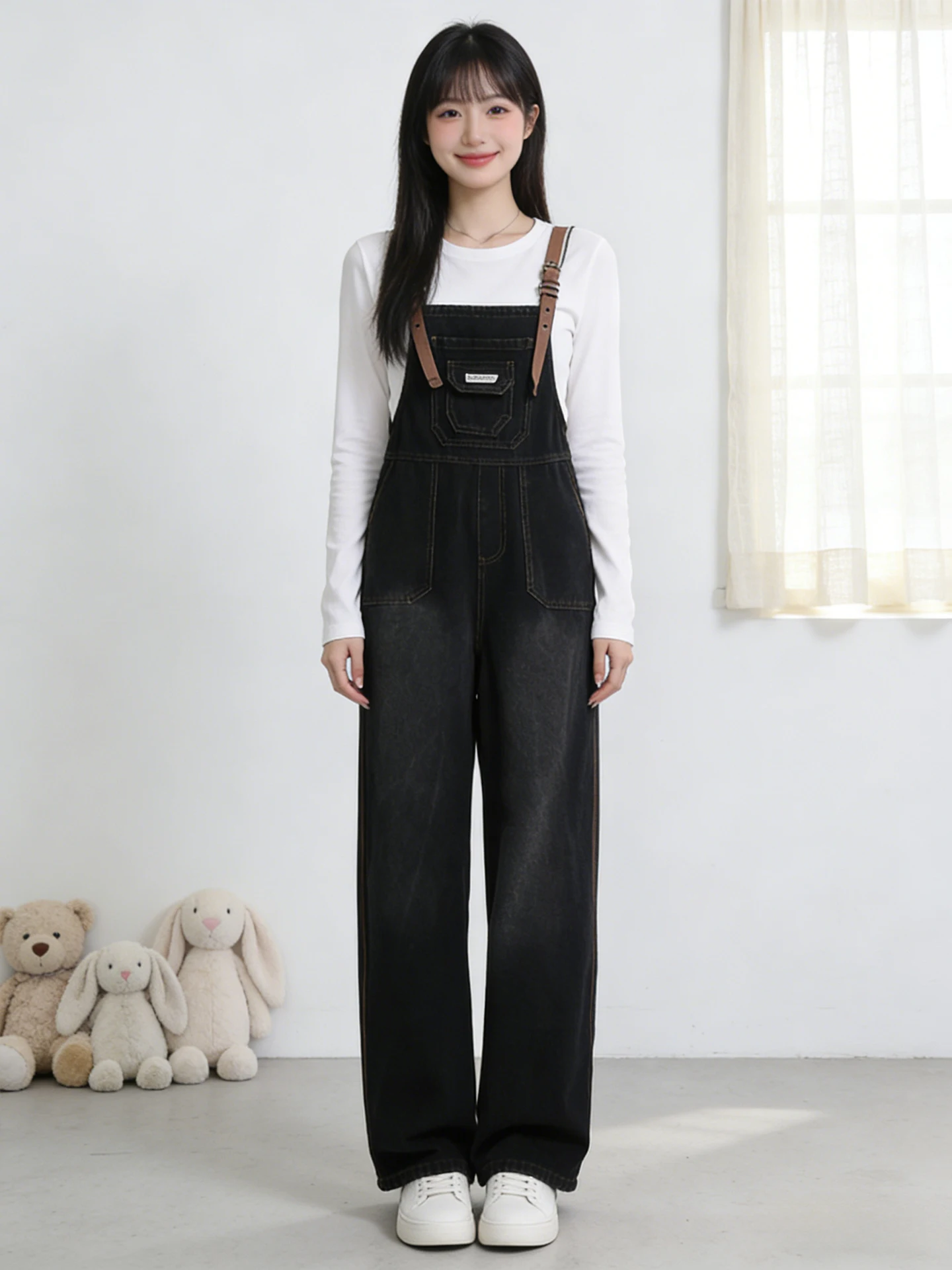

High Waist Straight Leg Denim Overalls Women's plus Size American Retro Sle Wide Leg Pants Casual Spring Summer Jeans