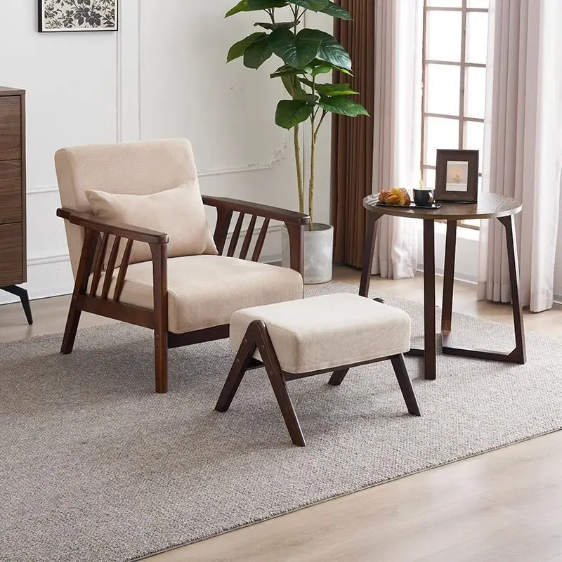 

Single sofa chair Solid wood leisure chair Modern simple living room Balcony B & B Hotel Tables and chairs Japanese-style home