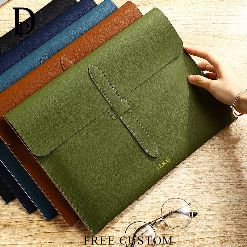 

Business Office Luxury Document Bag PU Leather Custom Name Large Capacity A4 Paper File Bag Fashion Engrave Logo Storage Bags
