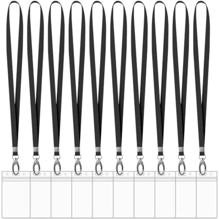 10 Pack Lanyard Card Holders for Vertical ID Badges Waterproof Extra Thick Clear Plastic Badge Holders with Sealable Zip for Of
