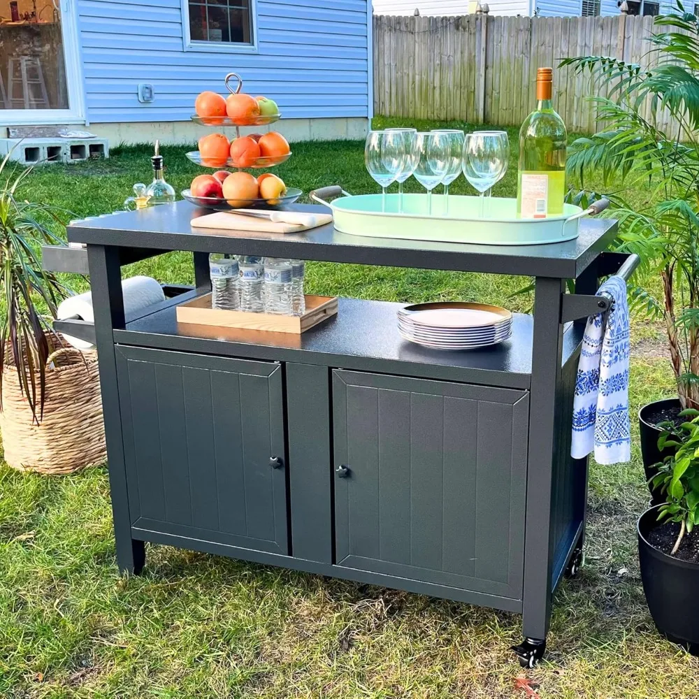 

domi grill carts outdoor storage cabinet with wheels, metal outdoor grill cart kitchen dining table cooking prep bbq table for p