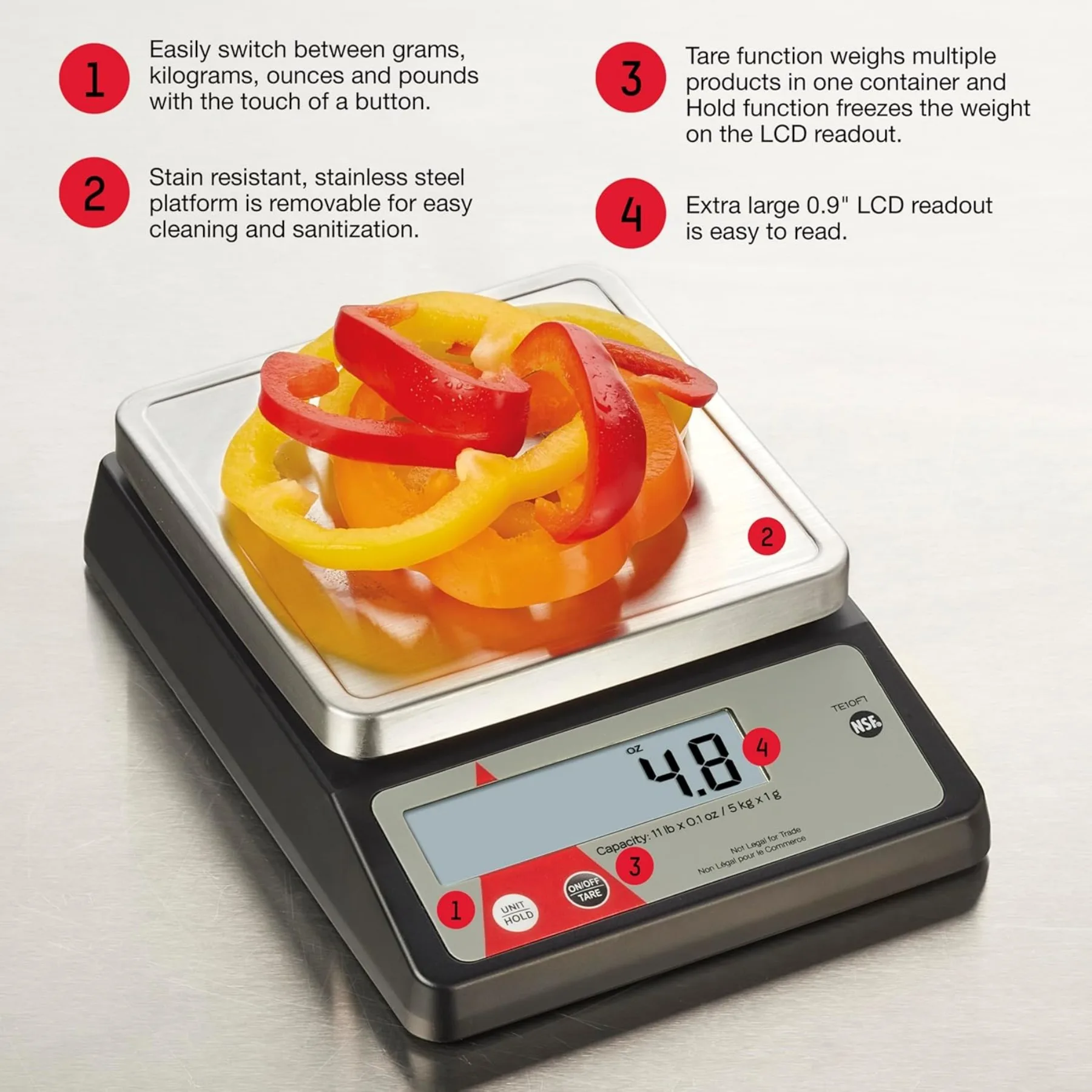 Коммерческие цифровые весы с контролем порции, 11 фунтов (5 кг), весы 0,1 унции (1 г), функция тары и хранения