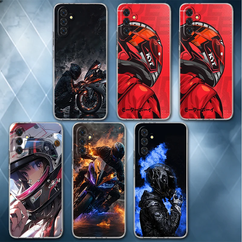 Motorcycle Rider Helmet Soft Phone Case For Samsung A57 A17 A56 A16 A55 A15 A54 A14 A53 A13 A52 A12 A37 A36 A35 A34 A33 A26 A25