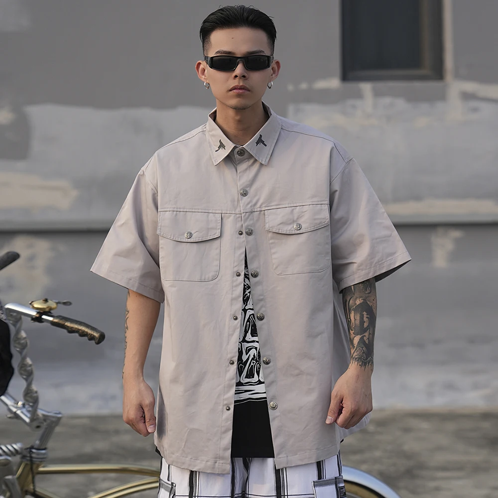 Harajuku Summer Y2K Short Sleeve Hawaiian Shirts for Men Lapel Streetwear Baggy Casual Clothing Vintage Loose Oversized Tops