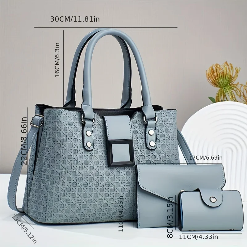 2024 NEW PRINTED DIAMOND CHECK EMBOSSED MULTI-PURPOSE FASHION LARGE CAPACITY THREE-PIECE HANDBAG