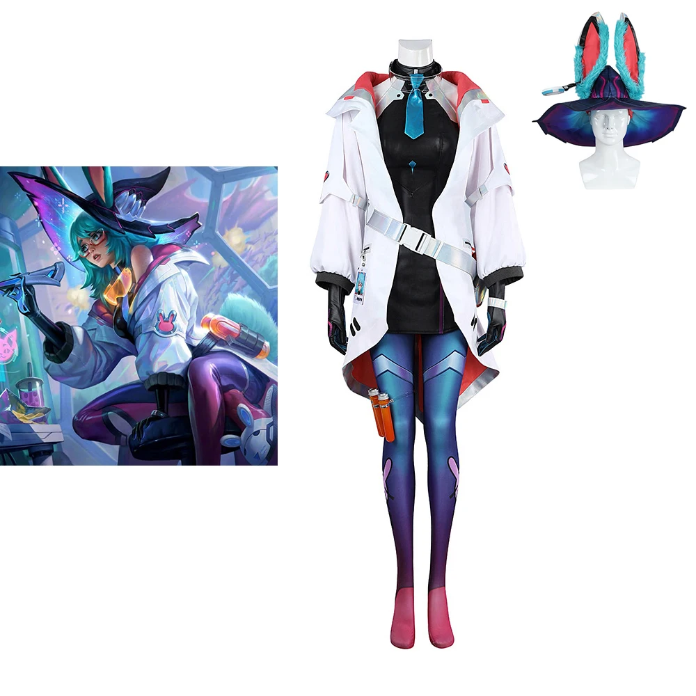 

Game LOL Aurora Cosplay Spirit Bunny New Skin Women Fantasia Coat Dress Battle Uniform Suit Halloween Party Show Costume