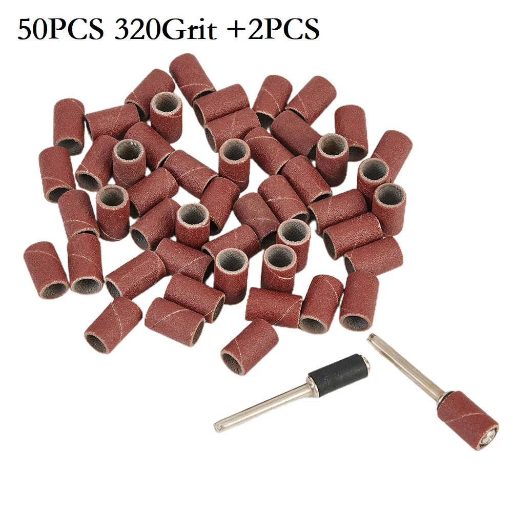 

50pcs Bands Sanding Art Replacement for Wood Polishing Sandpaper Rotary + 2pcs Mandrels 320 Grit Useful Practical