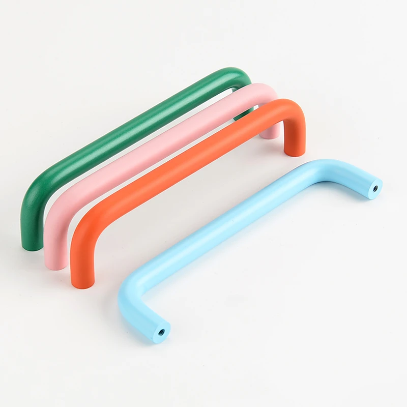 Colorful Simple Solid Kitchen Cabinet Handles Wardrobe Door Drawer Cabinet  Curved Handles for Furniture Children's Room