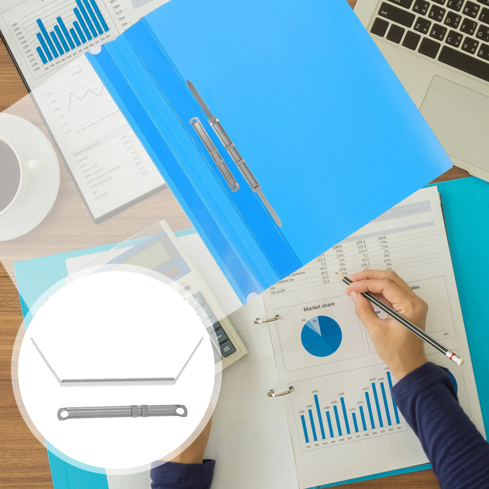 50 Pcs Clips File Binder Strip Office Folder Metal Binding Paper Fasteners Prongs Compressors Silver