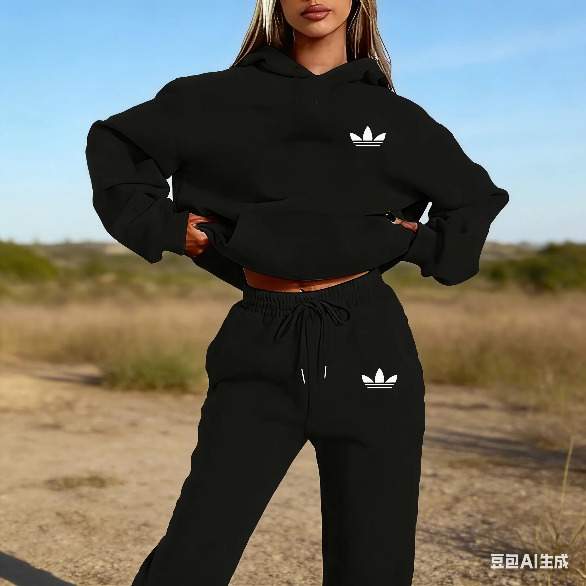 

Letter Printed Women Hoodie Set Street Hip Hop Clothing Casual Female 2pcs Clothing Plush Sweatshirt Perfect for Outdoor