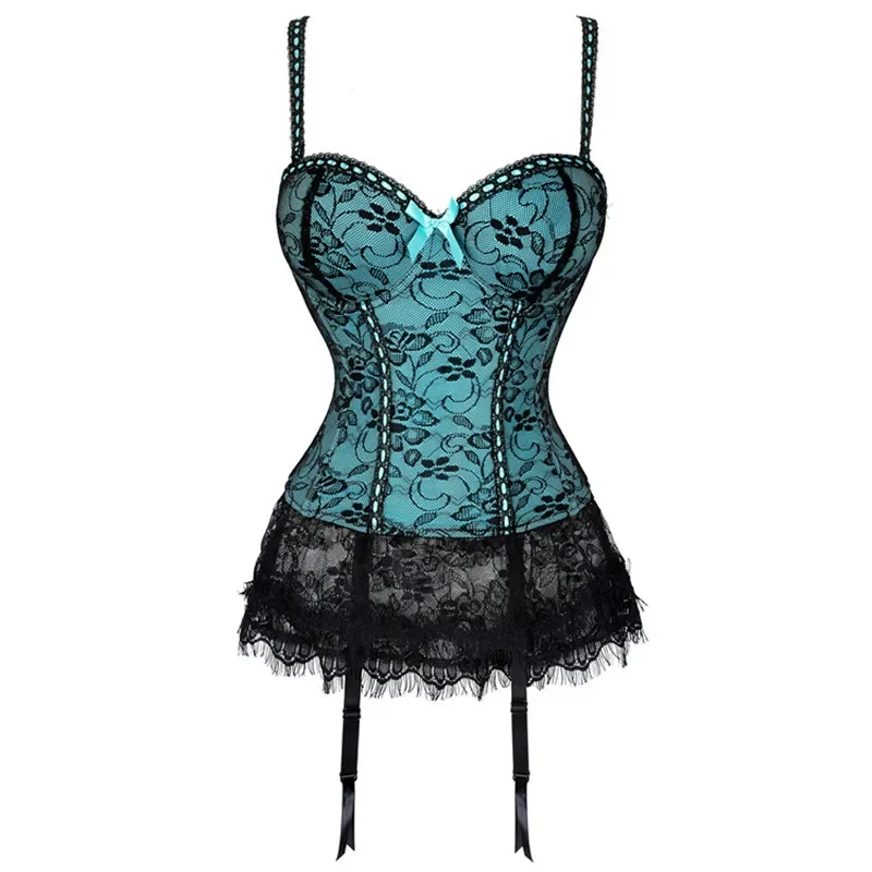 Sexy Bustier and Corset Women Lingerie Lace Gothic Corsets Female Floral Corselet Overbust Push Up Corset Dress With Strap