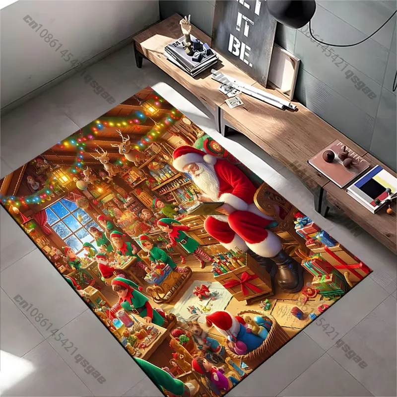 Santa workshop Christmas gift preparation carpet Yoga living room room decor children's crawling mat doormat area rug