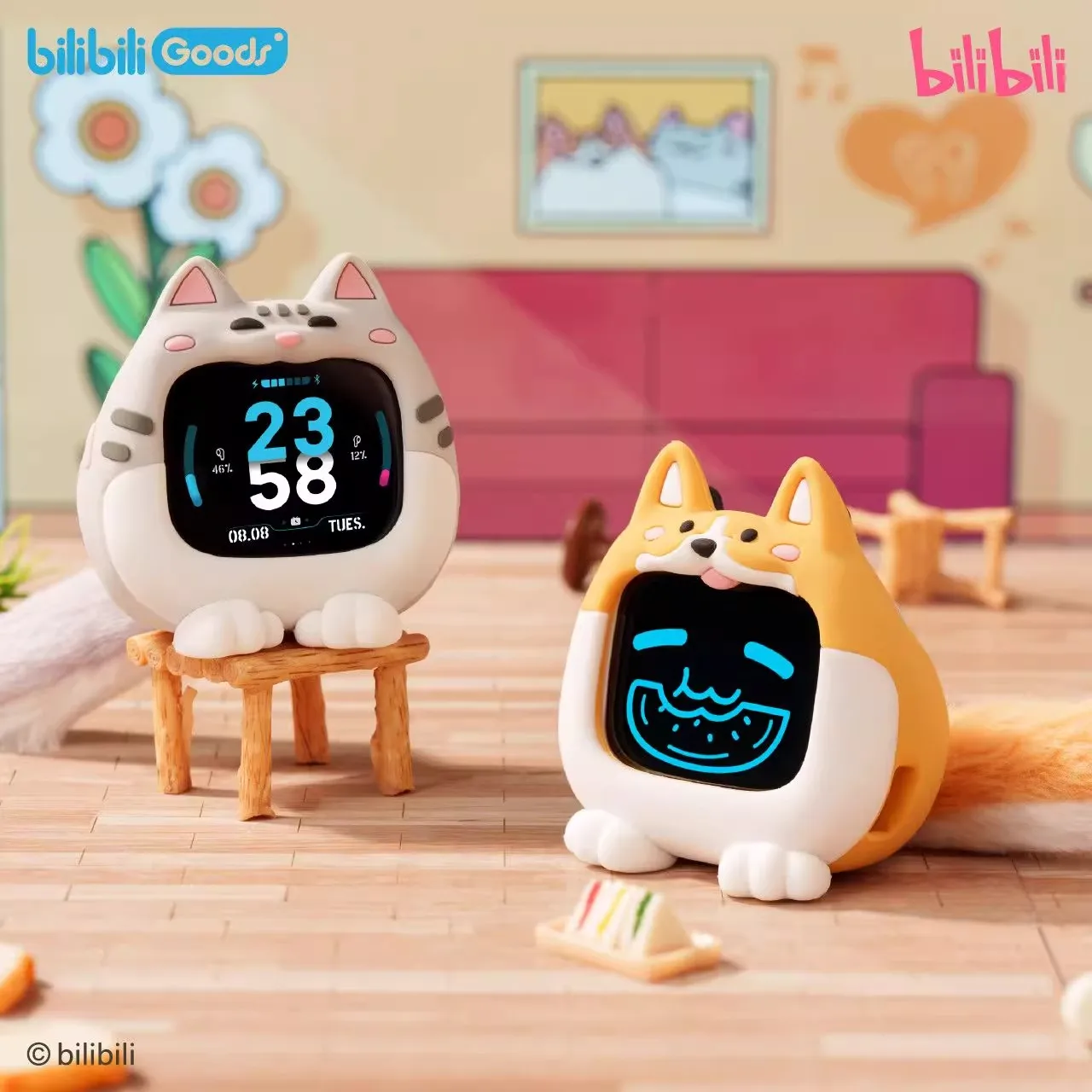 Genuino Bilibili Mini-Tv pequeña Tv Lcd pantalla táctil gato y perro doble auriculares Bluetooth juguetes lindos Lcd auricular caja de regalo