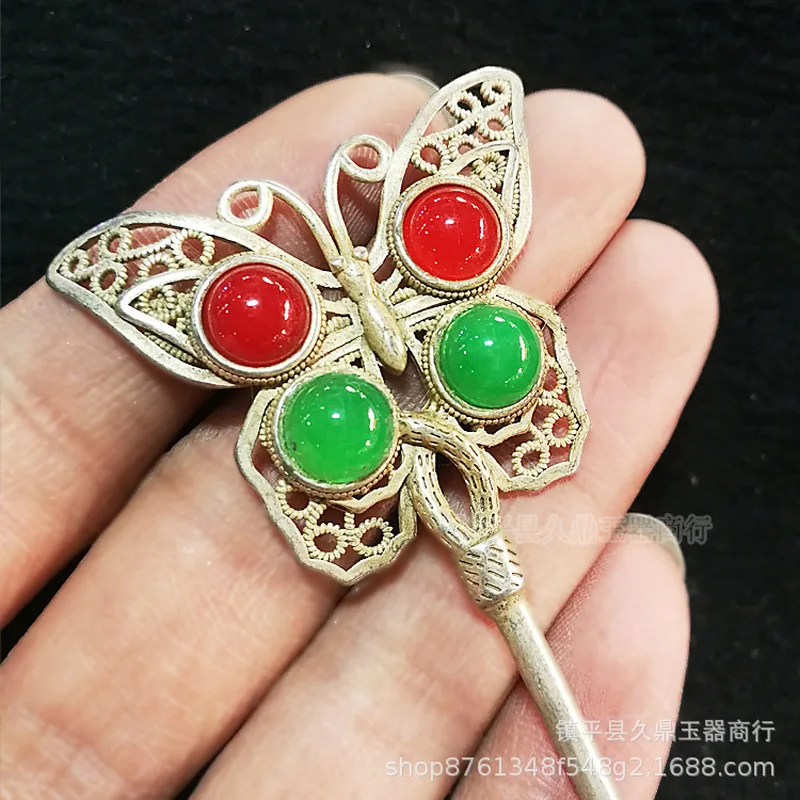 Tibetan Antique-Style Hairpin Women, Jewelry Accessory, Miao Silver Inlaid