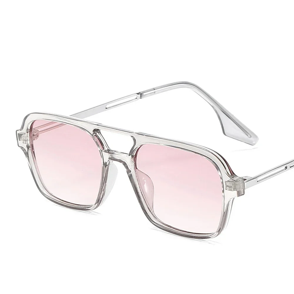 XaYbZc-gafas de sol Retro con doble puente para mujer y hombre, lentes de sol con degradado rosa, a la moda, con estampado de leopardo hueco, color