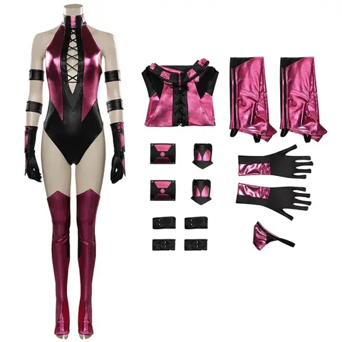 Mortal Kombat Mileena Cosplay Costume Jumpsuit Mask Gloves Roleplay Outfits Female Halloween Carnival Party Suit$ # ’^Er