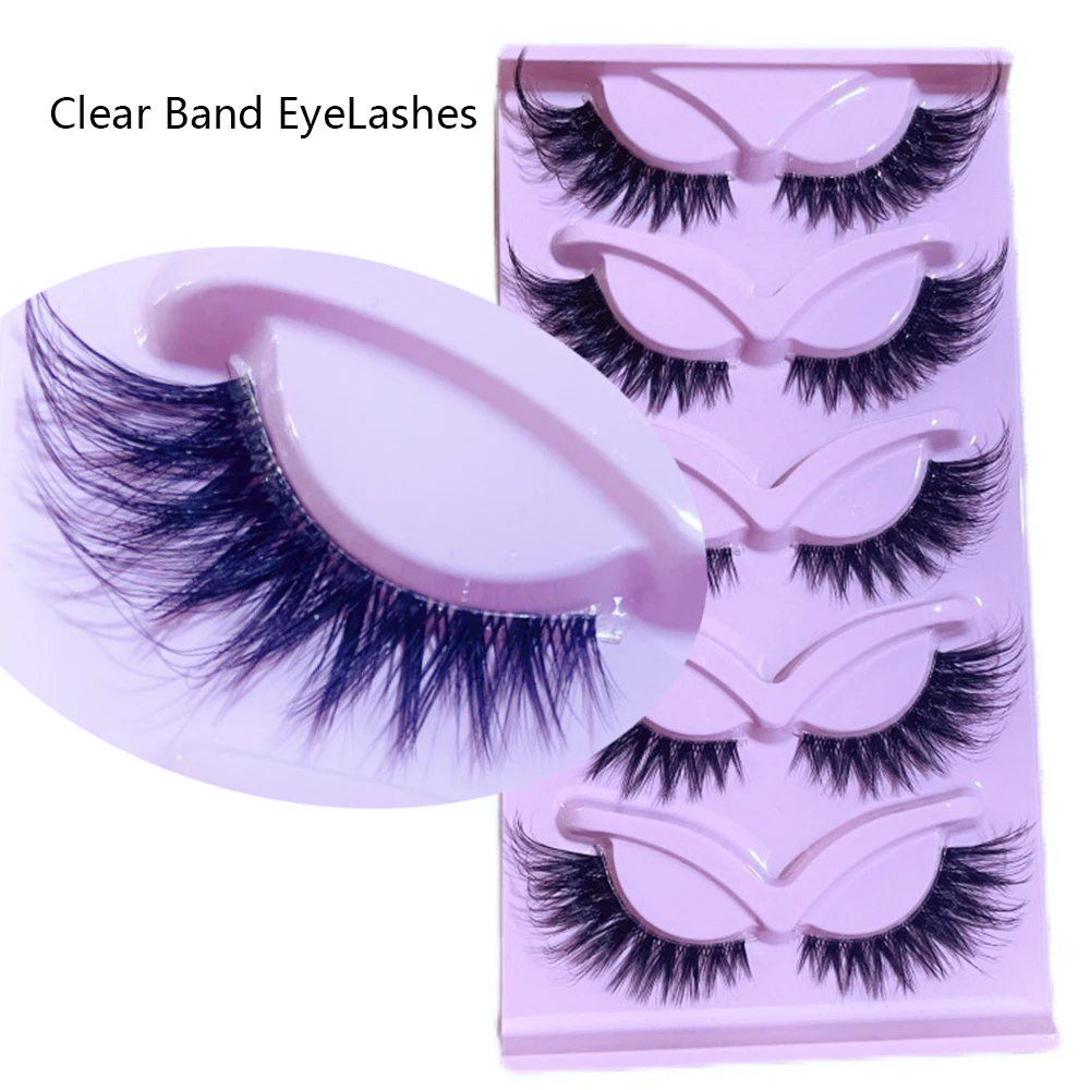 Cat eye Eyelashes Mink False Lashes Fluffy Soft Cross Manga Lashes Wispy Natural Eyelash Extension Clear Band Eyelashes Makeup