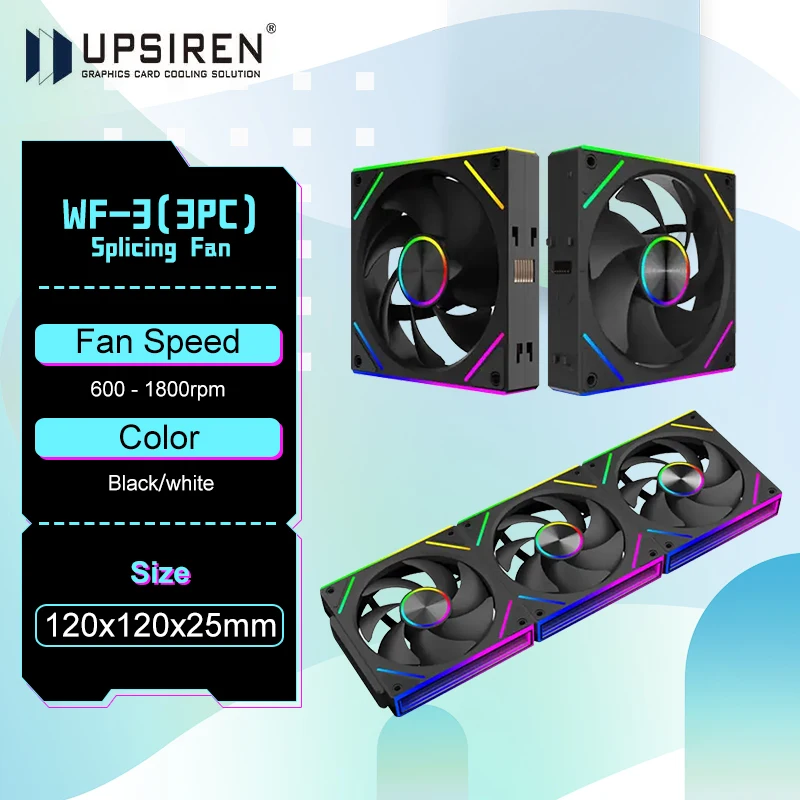 UPSIREN WF-3 Wireless Splicing Chassis Cooling Fan/ARGB 120X120X25MM (3PC)/Support PWM and ARGB motherboard synchronization