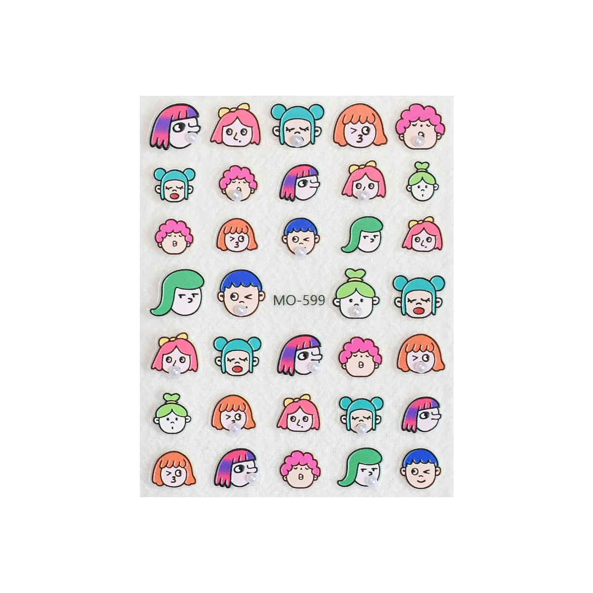 1PCS Self-adhesive Cute & Quirky 5D Relief Nail Stickers with Pearls for Girls/Kids