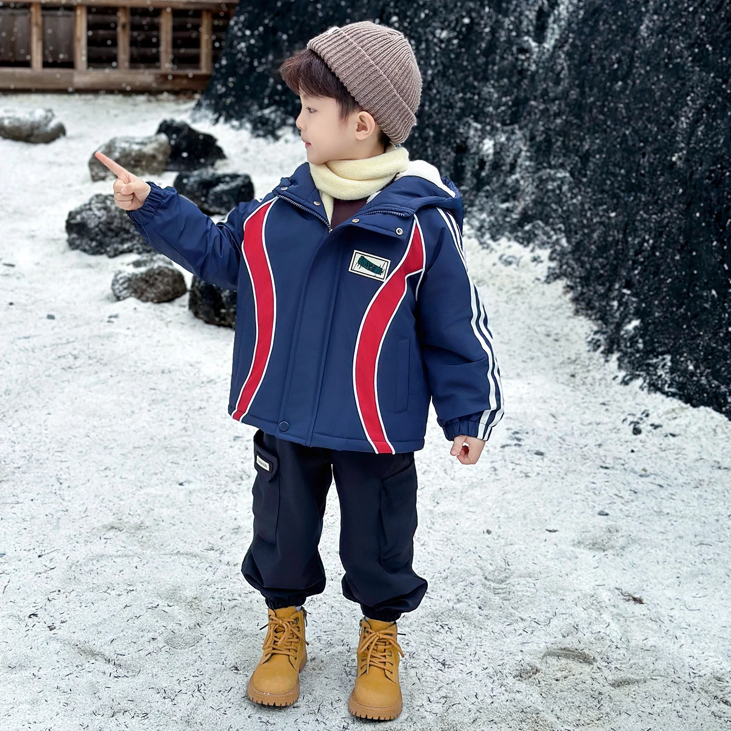 

Утепленная флисовая парка для мальчиков: осенне-зимняя, модная, хлопковая куртка с вельветовым воротником-стойкой, молодежный стиль