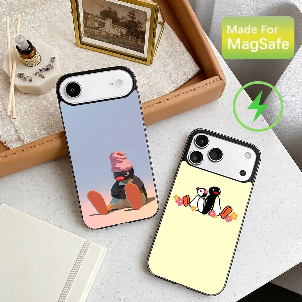 

Pingu Penguin Funny Cut Phone Case For iPhone17,16,15,14,13,12,11 Max Black Wireless Charging Protecitve Cover