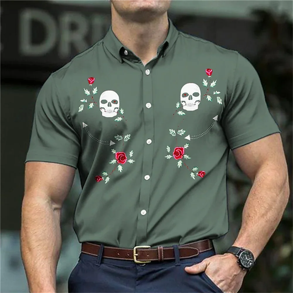 

Men's Western Shirt Flower Skeleton Pattern Printing Outdoor Street Short Sleeve Fashion Street Clothing Designer Casual