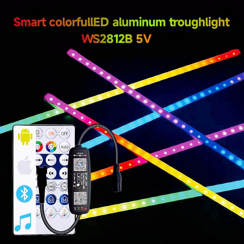 Aluminum slot smart RGB light hard bar cabinet light WS2812 DC5V 28key Bluetooth music control 50cm 33cm black white