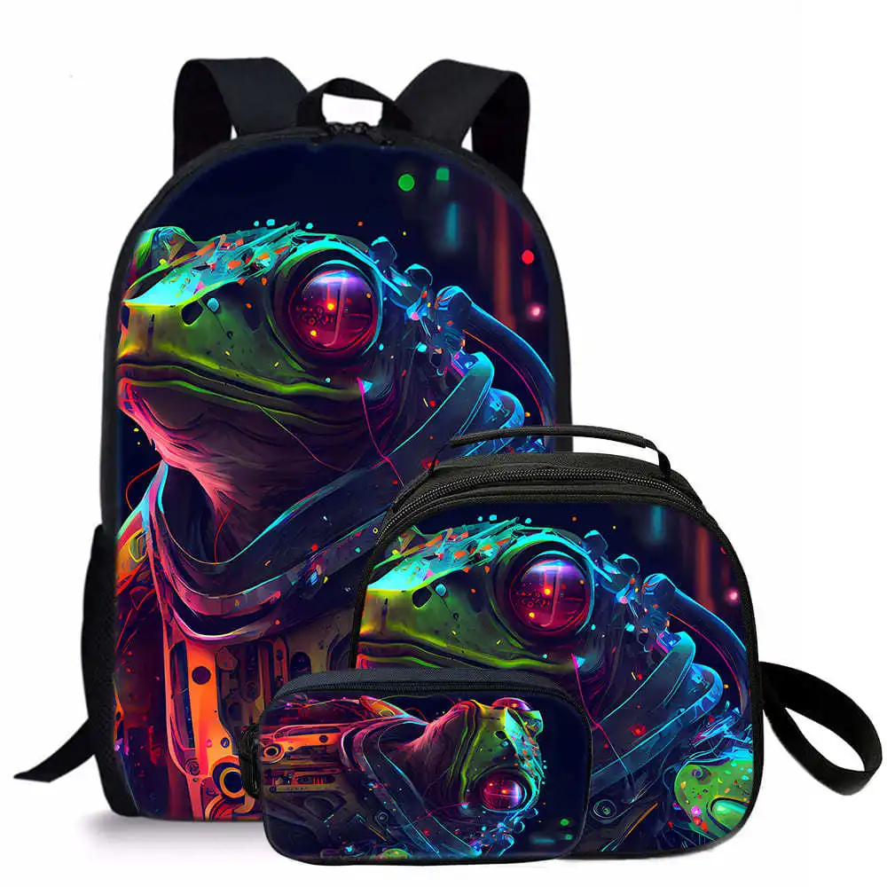الكرتون شعبية الجدة الضفدع 3D طباعة 3 قطعة/المجموعة طالب الحقائب المدرسية كمبيوتر محمول Daypack حقيبة الظهر Crossbody الغداء حقيبة مقلمة