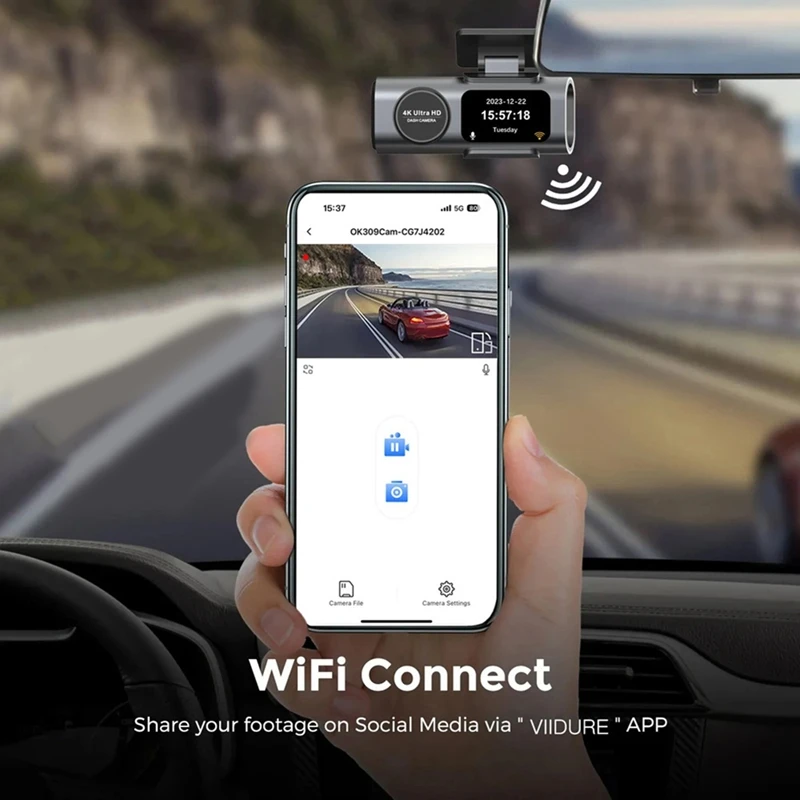 4K Dashcam Mini Camera Recorder GPS Wifi 64G Parking Dual Lens With 1080P Rearview Camera Night Vision Black Box For Car