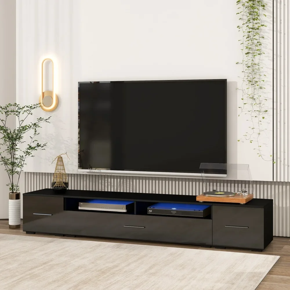 

TV Stand with Color Changing LED Lights, Modern Universal Entertainment Center, Black High Gloss TV Cabinet for 90 + Inch TV