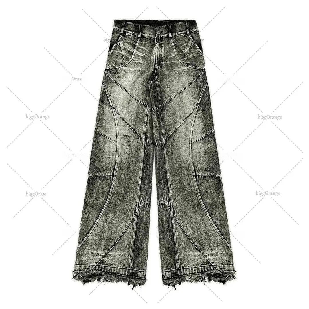 

Retro Washed Men's Straight Leg Jeans Gothic Street Fashion Casual Long Trousers mid Waist Zipper Fly Classic Japanese Style