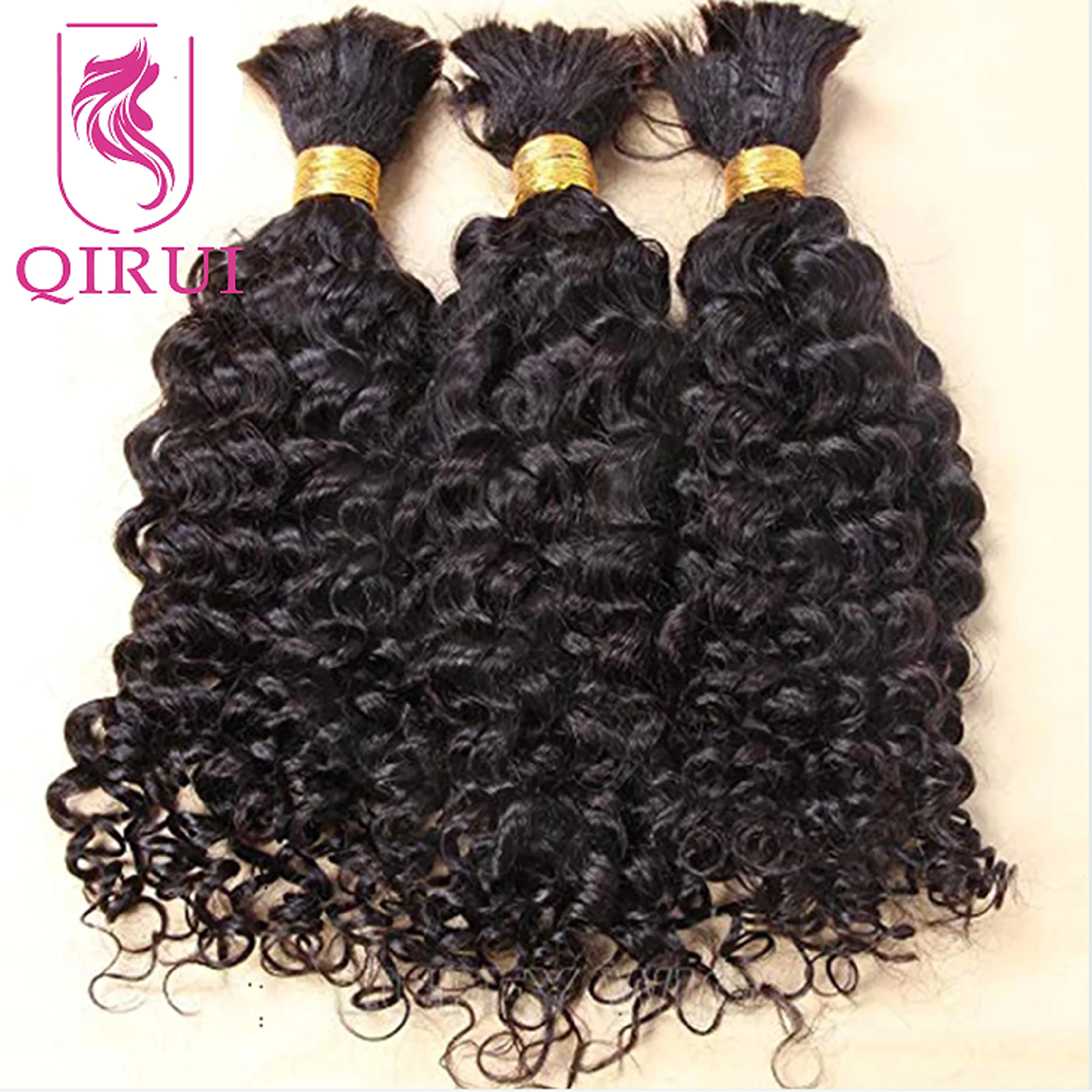 

Bulk Human Hair for Boho Braids Double Drawn Burmese Curly No Weft Bundles Wholesale Color #2 #4