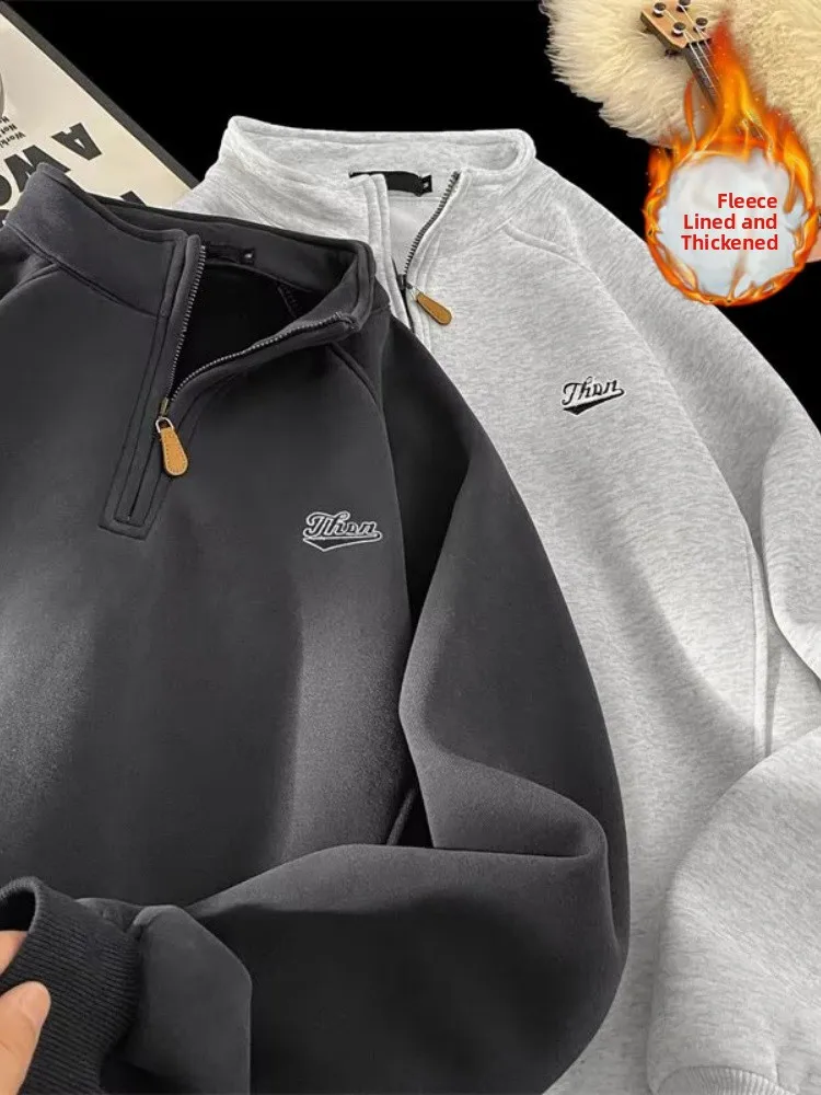 

Мужская толстовка American Style с флисовой подкладкой, оверсайз, осенне-зимняя, с вышивкой, свободного кроя, молодежная, повседневная, износостойкая