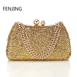 Glitter Gold Sequined Evening Bags Chain Handbags Luxury Designer Bolso Mujer Pillow Banquet Party Dinner Clutch Shoulder Bags