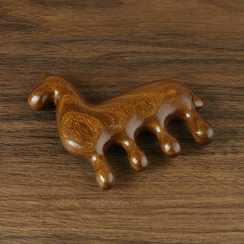 مشط تدليك ميريديان من خشب الصندل، مشط تدليك بتصميم حصان زودياك، فرشاة تدليك بنقطة فروة الرأس الخشنة