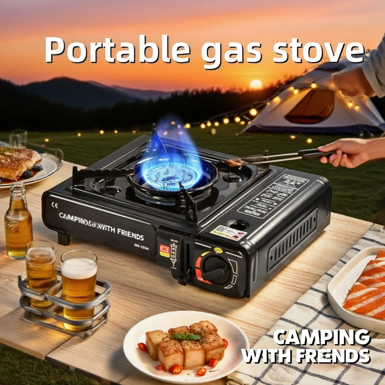 Estufa portátil tipo chimenea, adecuada para acampar, barbacoas al aire libre, reuniones, reuniones familiares y cocinar picnic. Simple a