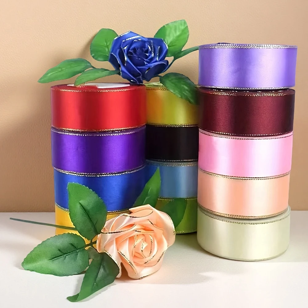 

Лента с двойным золотым краем, 4 см, длинная атласная лента 25 ярдов для украшения упаковки коробки конфет для торта, цветная лента для свадьбы Cele