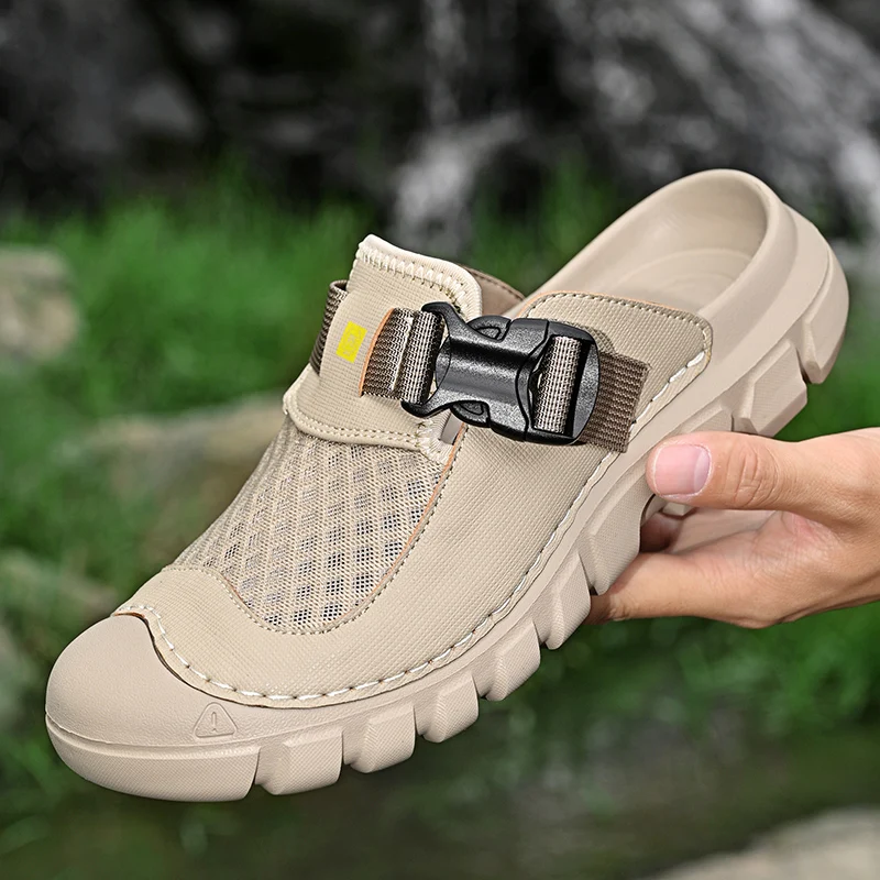 

Outdoor Men'S Half Slippers Fashionable Walking Mueller Shoes Comfortable And Breathable Casual Shoes With Adjustable Buckle