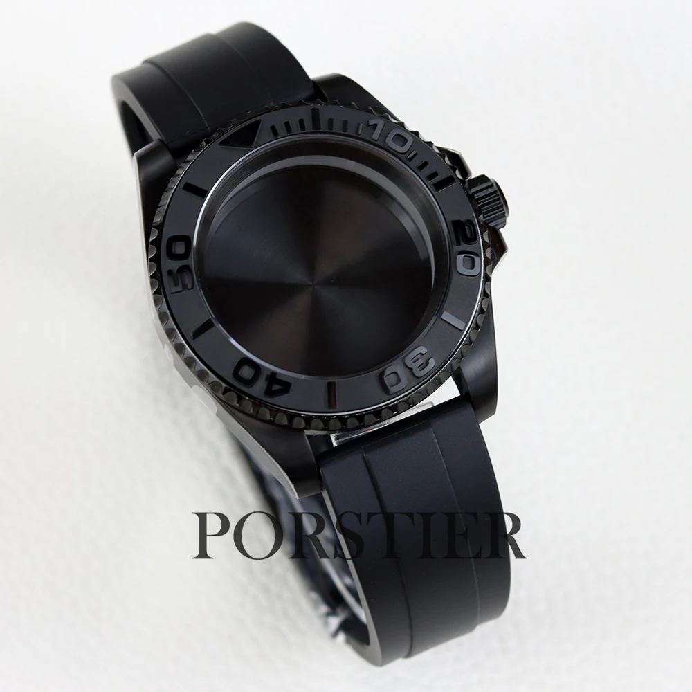 NH35 Case 40mm Black PVD Sapphire Glass for Yacht-Master Mod NH34 NH35 NH36 movmenent 28.5mm Dial Rubber Strap Waterproof 10Bar image 3