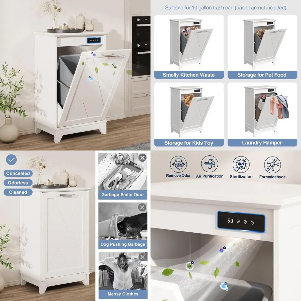 

10 Gallon Free Standing Recycling Trash Can Cabinet with Negative Ion Deodorizer for Kitchen Use