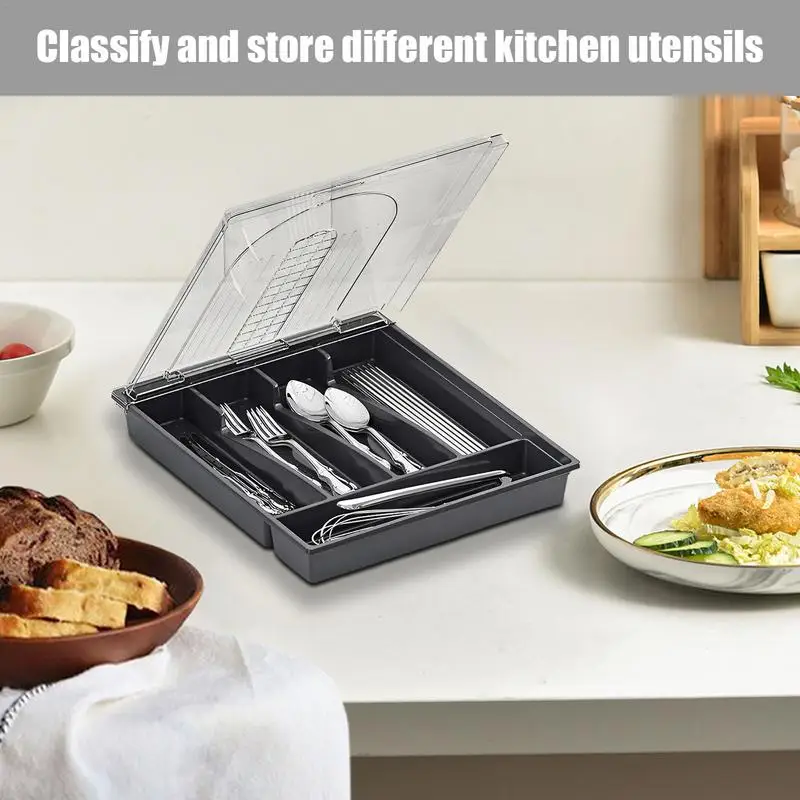 Kitchen Drawer Organizer Cutlery Organizer Silverware Organizer Silverware Tray Flatware Organizer For Drawer Lid-Enclosed