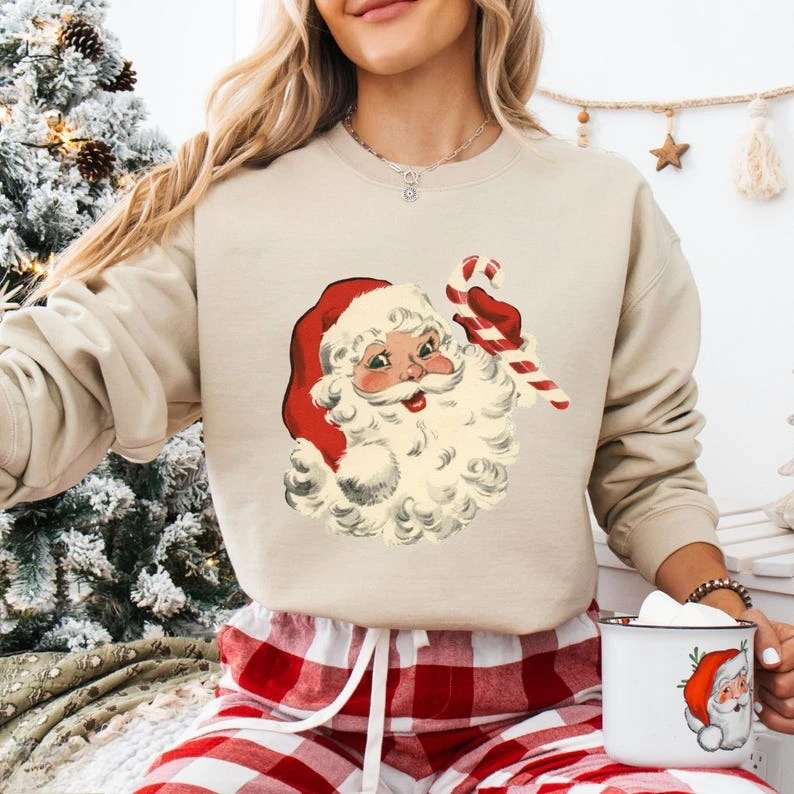 Christmas Crewneck Vintage Santa Sweatshirt Retro Holiday Claus Autumn and Autumn and Winter Long Sleeve Thermal Hoodie Unisex