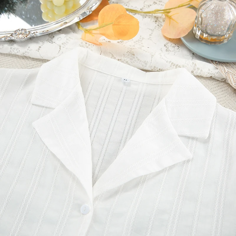 유럽과 미국의 패션 자카드 카디건 긴팔 반바지 여성 홈웨어 편안한 순수 코튼 잠옷