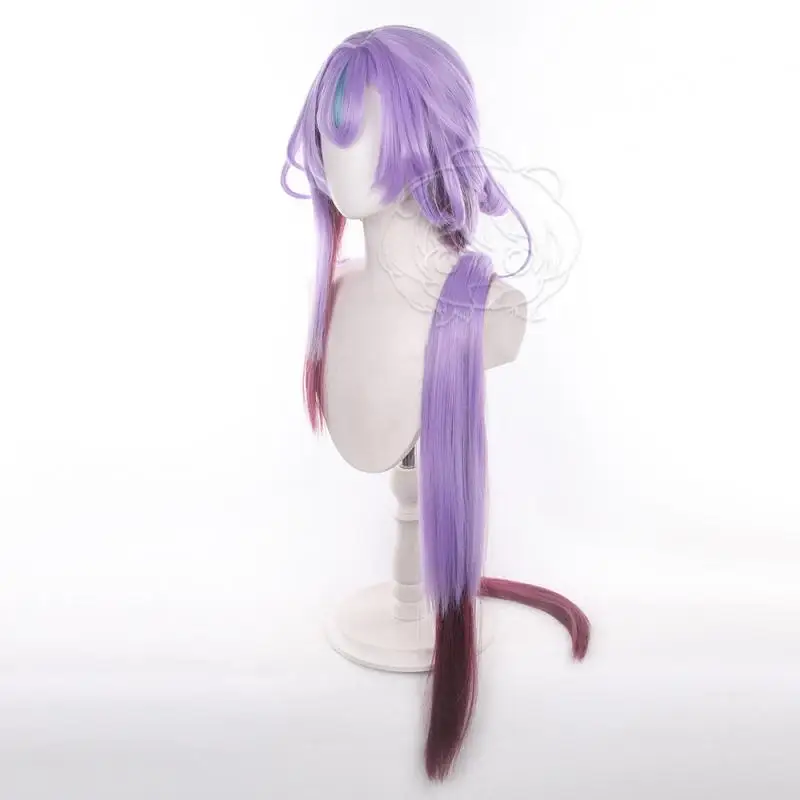 Arknights Jun Cosplay Perücken Kostüme Kopfbedeckung 120cm Lange Simulierte Kopfhaut Dicke Gemischte Voluminöse Langhaarperücken mit Schleife und Zubehör – Detail 5