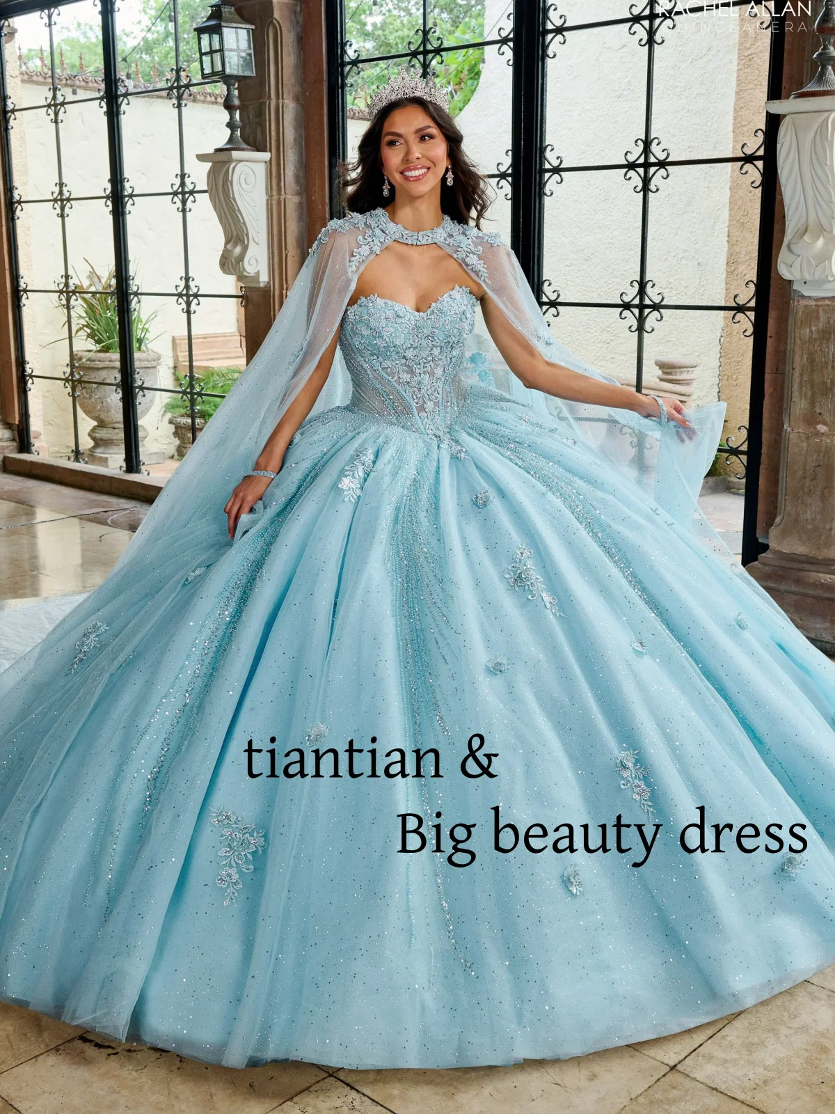 Luxe Elegante Lange Mantel Quinceanera Jurk Zoete Borduren Decal Shining Tulle Baljurk Aangepaste vestidos de 15 quinceañera